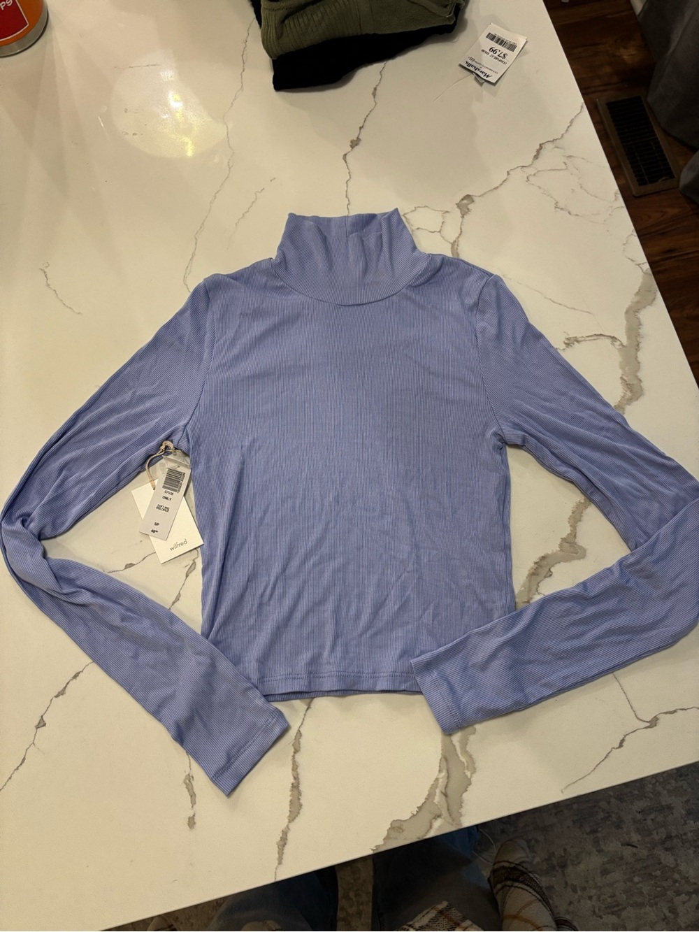 Aritzia Lavender Ribbed Turtleneck Long Sleeve Top